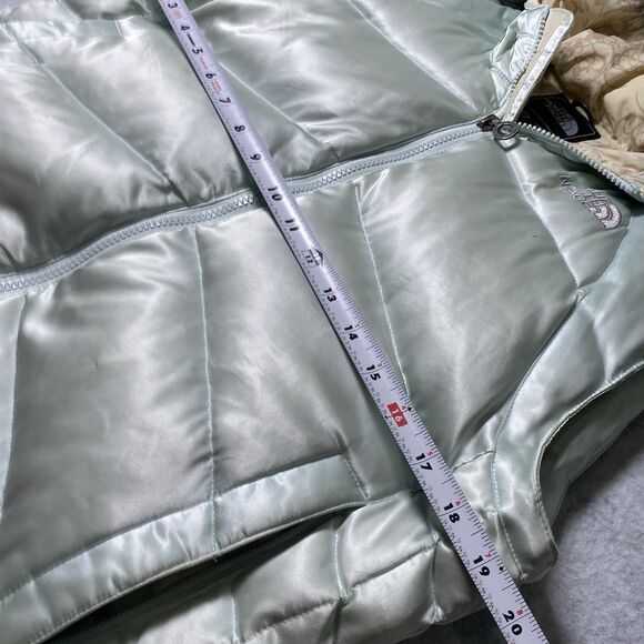 The North Face Womens 550 Down Blue Puffer Vest Hooded Faux Fur Large Zip Vintag - Picture 9 of 14
